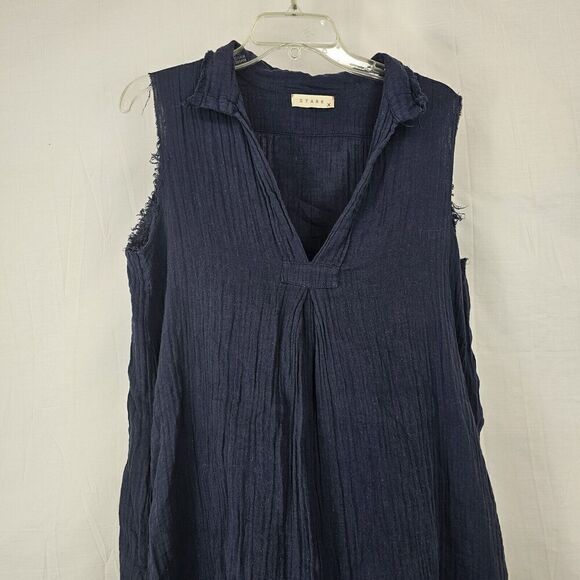 Stark X Sleeveless Collared Shirtdress In Navy Women's  Size Small Muslin Cotton - Picture 4 of 7